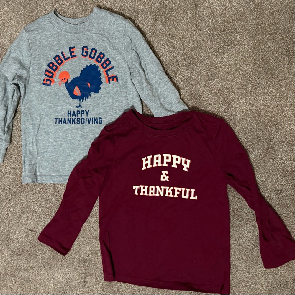 Cat & Jack Gray and Maroon Thanksgiving Long Sleeve Tees